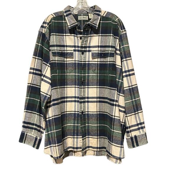 L.L. Bean Chamois Cloth Shirt XXL Blue Green Plaid Cotton Button Down GO28 Gorp - Picture 1 of 8